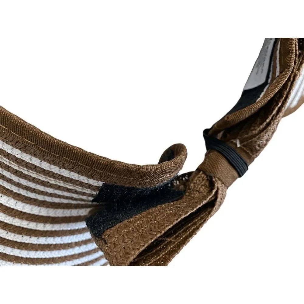 NWT Nicole‎ Marciano Brown & White Stripe Straw Hat with Bow
